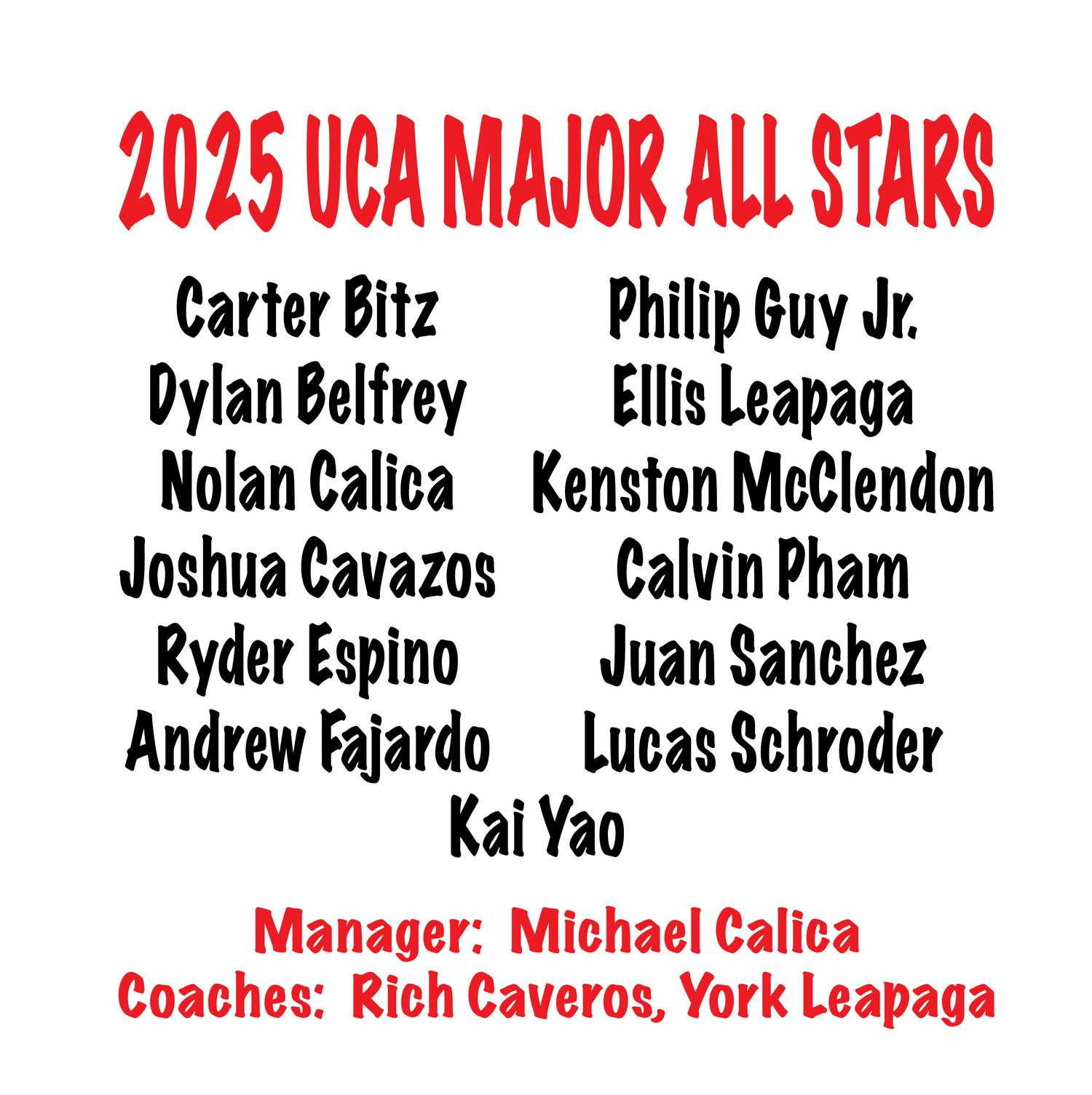 2025 UCALL MAJOR ALL STARS